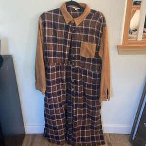 Easel Plaid/Corduroy button down drawstring waist